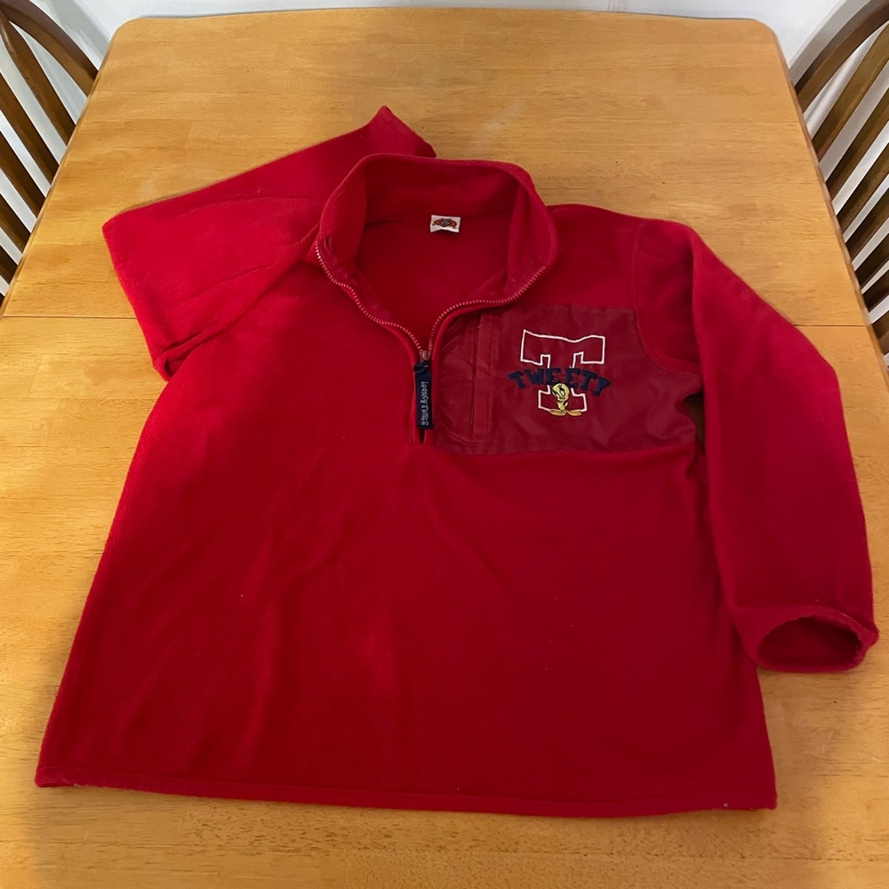 Warner Bros Looney Tunes Red Tweety Sweater Size Small Half Zip vintage